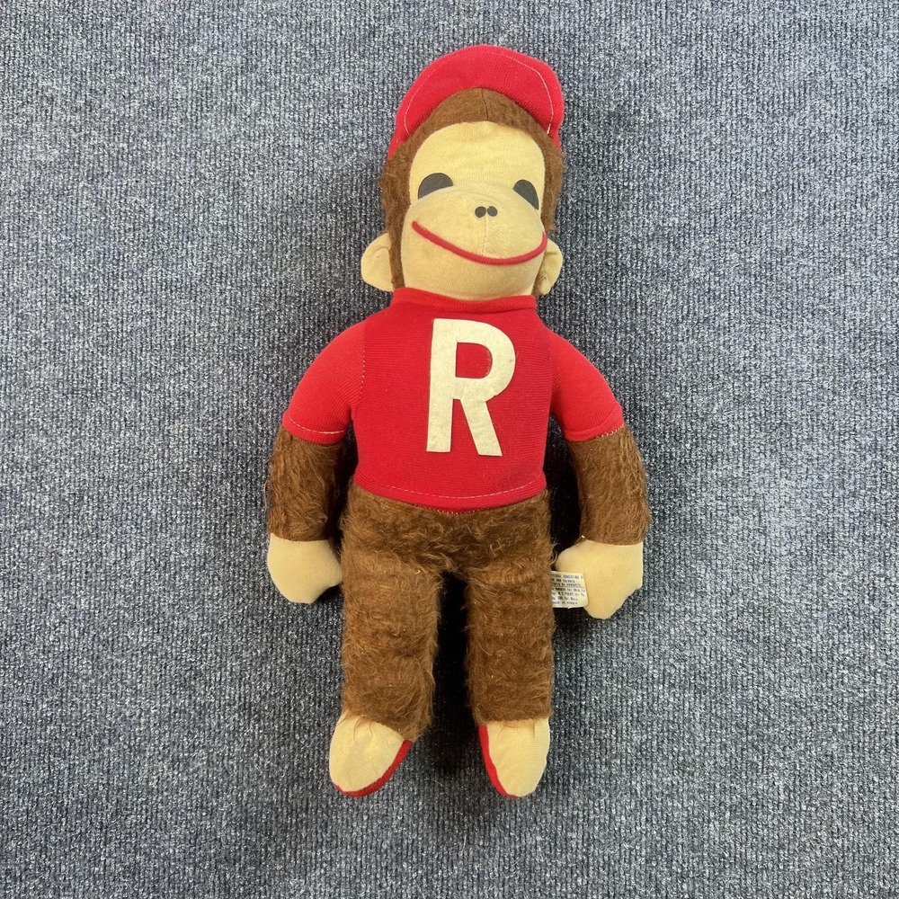 Vintage Monkey‎ Plush Stuffed Animal Red R Shirt Cap Brown Felt Letter Korea